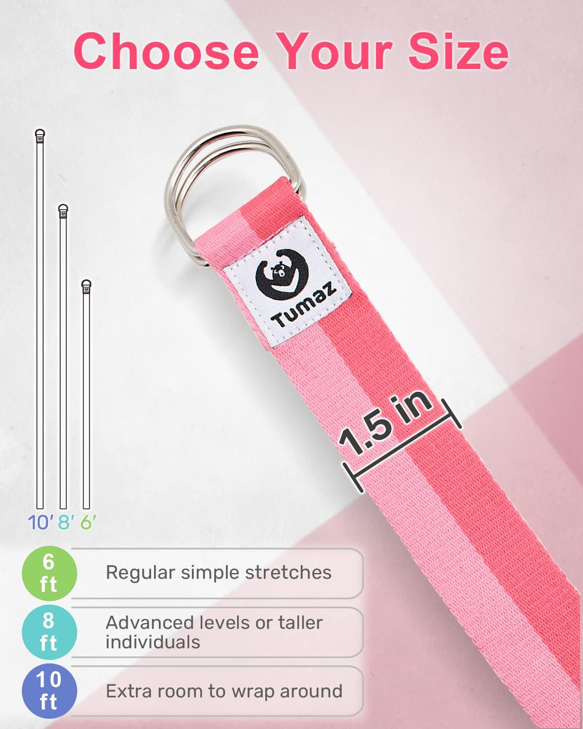 Yoga Strap for Stretching with Adjustable D-Ring, 6/8/10 ft | Adjustable D-Ring | Soft Cotton Blend | 15+ Colors | Non-Elastic Yoga Belt for Pilates Stretching & Physical Therapy - view 5