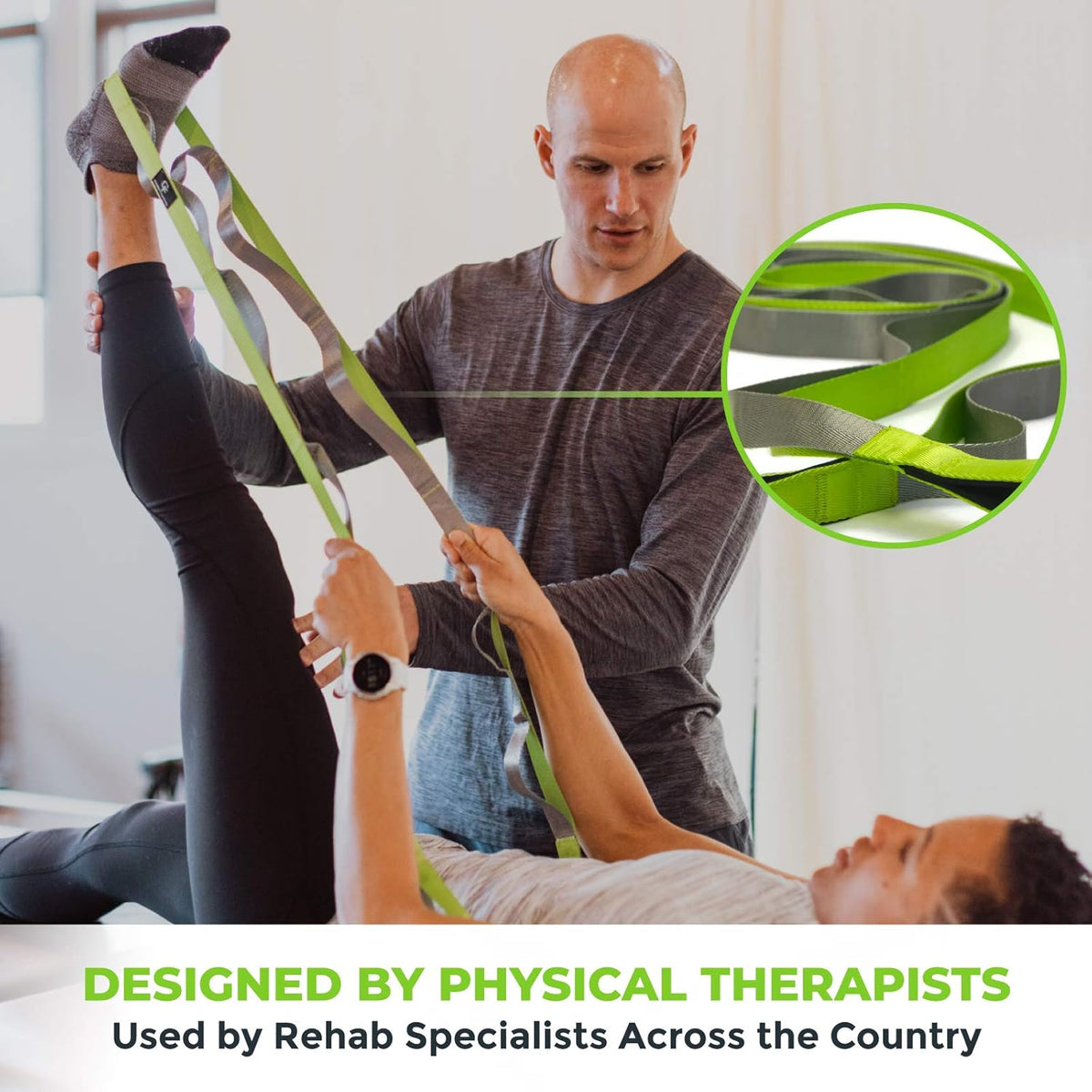 Stretching Strap for Physical Therapy, 12 Multi-Loop Stretch Strap 1" W x 8' L, Neoprene Handles, Physical Therapy Equipment, Yoga Straps for Stretching, Leg Stretcher. - view 3