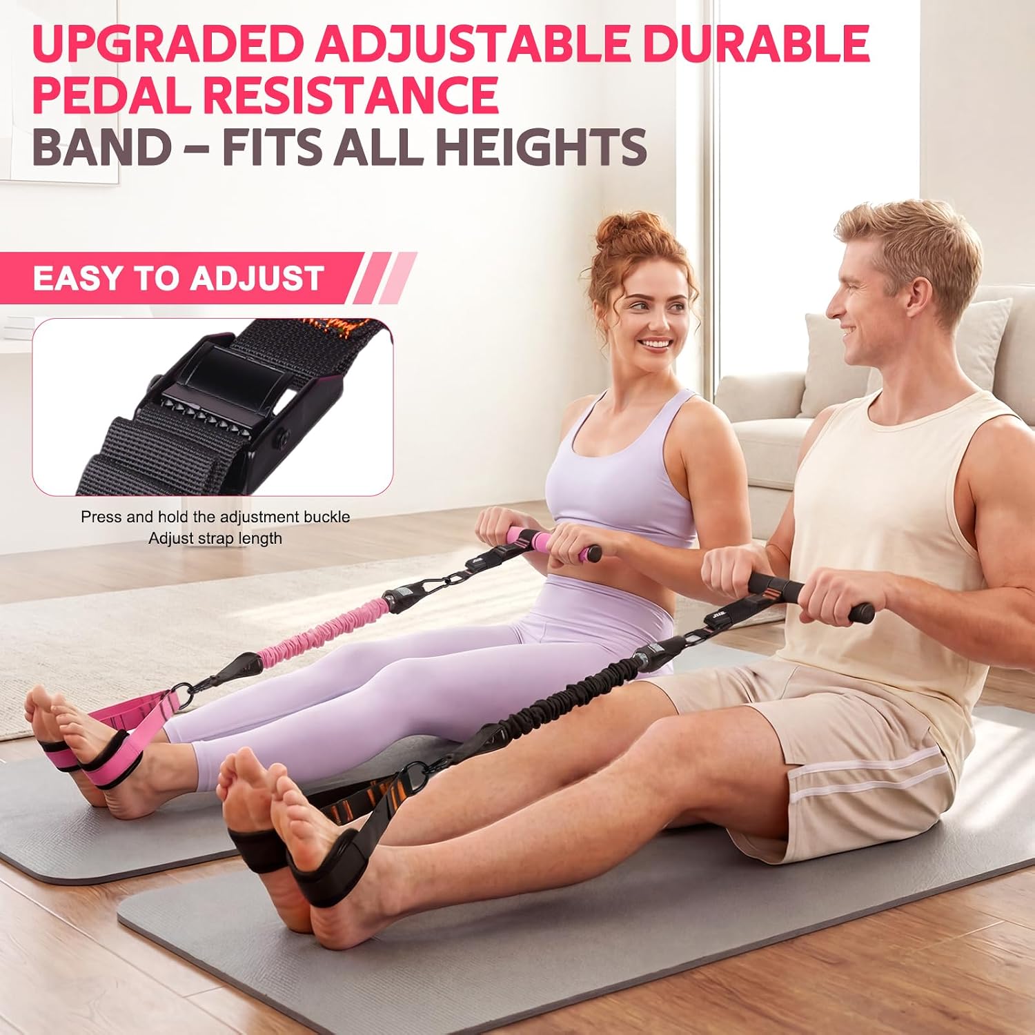 15 PCS Pilates Kit, Adjustable Pedal Resistance Band with Handle, Figure 8 Resistance Band for Exercise Women, At Home Workout Equipment Set with Yoga Ball & Booty Bands for Full Body Gym - view 3