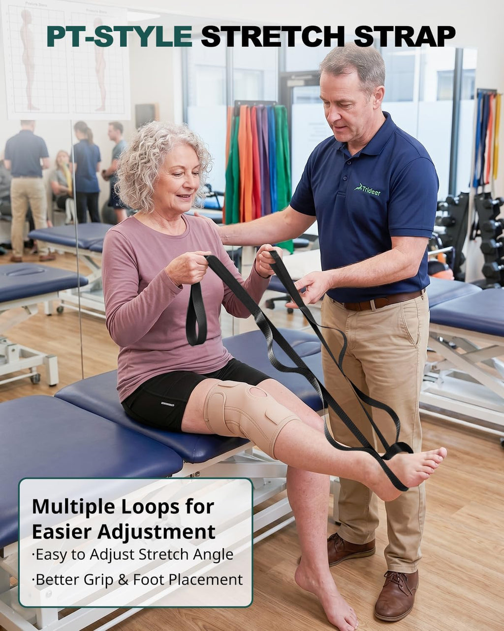 Non-Elastic Stretching Strap with Loops for Physical Therapy & Rehab, Knee Hip Leg ROM Post-Surgery, Yoga Strap for Stretching, Leg Lifter Strap Mobility Aid, Hamstring Calf Back - view 2