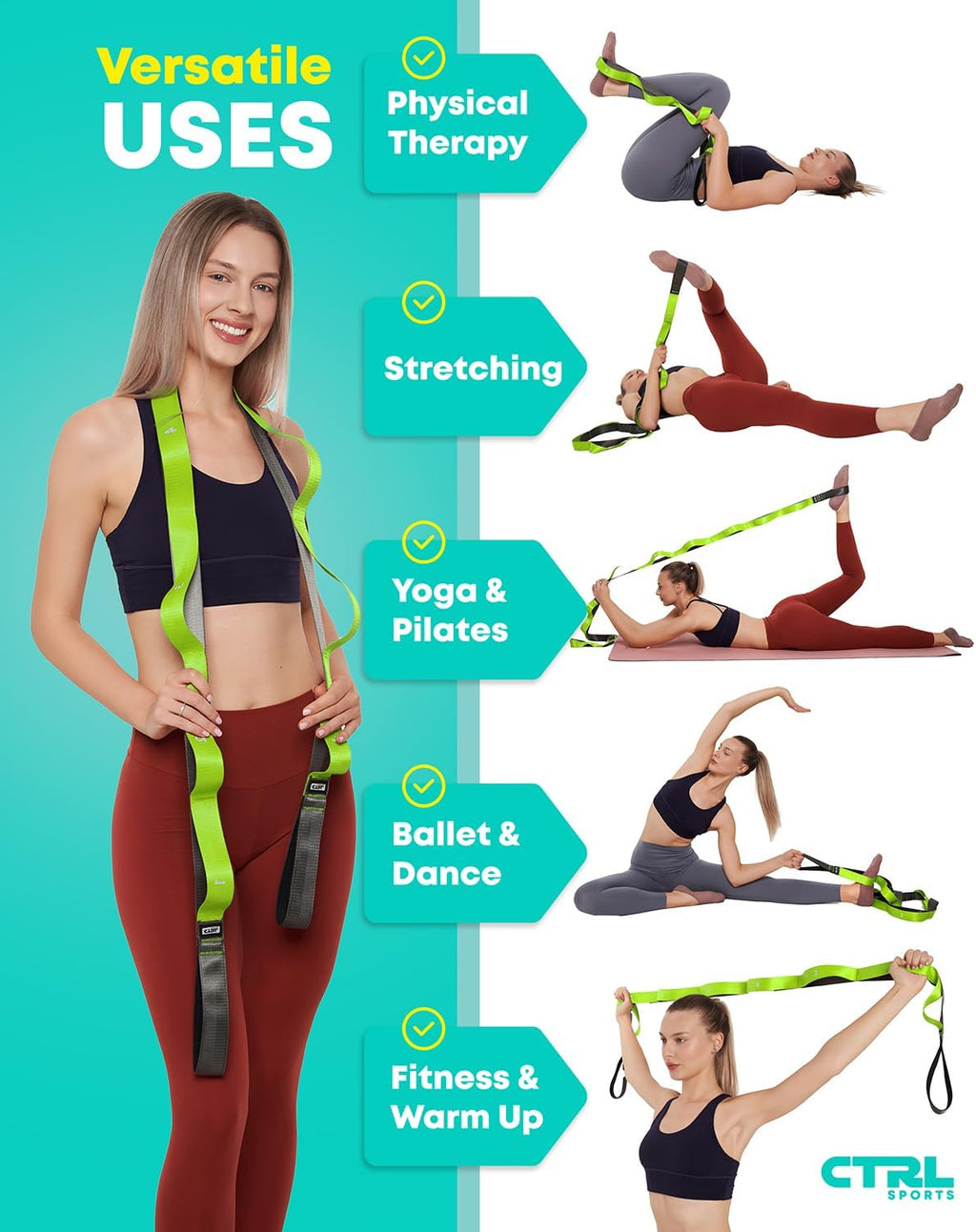 Stretching Strap with Loops, Non Elastic Stretch Band for Physical Therapy | Video Exercises Included - Yoga Strap for Stretching Equipment and Flexibility - view 4