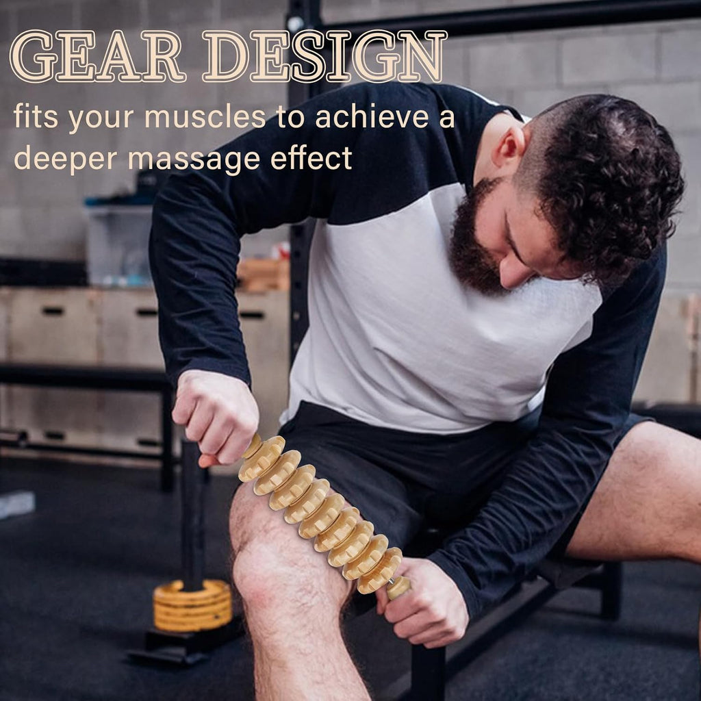 Manual Wooden Massage Roller Stick for Legs, Smooth Body Roller | Straight-9-Wheel Massager, Wood Therapy Massage Tools for Trigger Points Relief, Sore Muscle Recovery - view 4