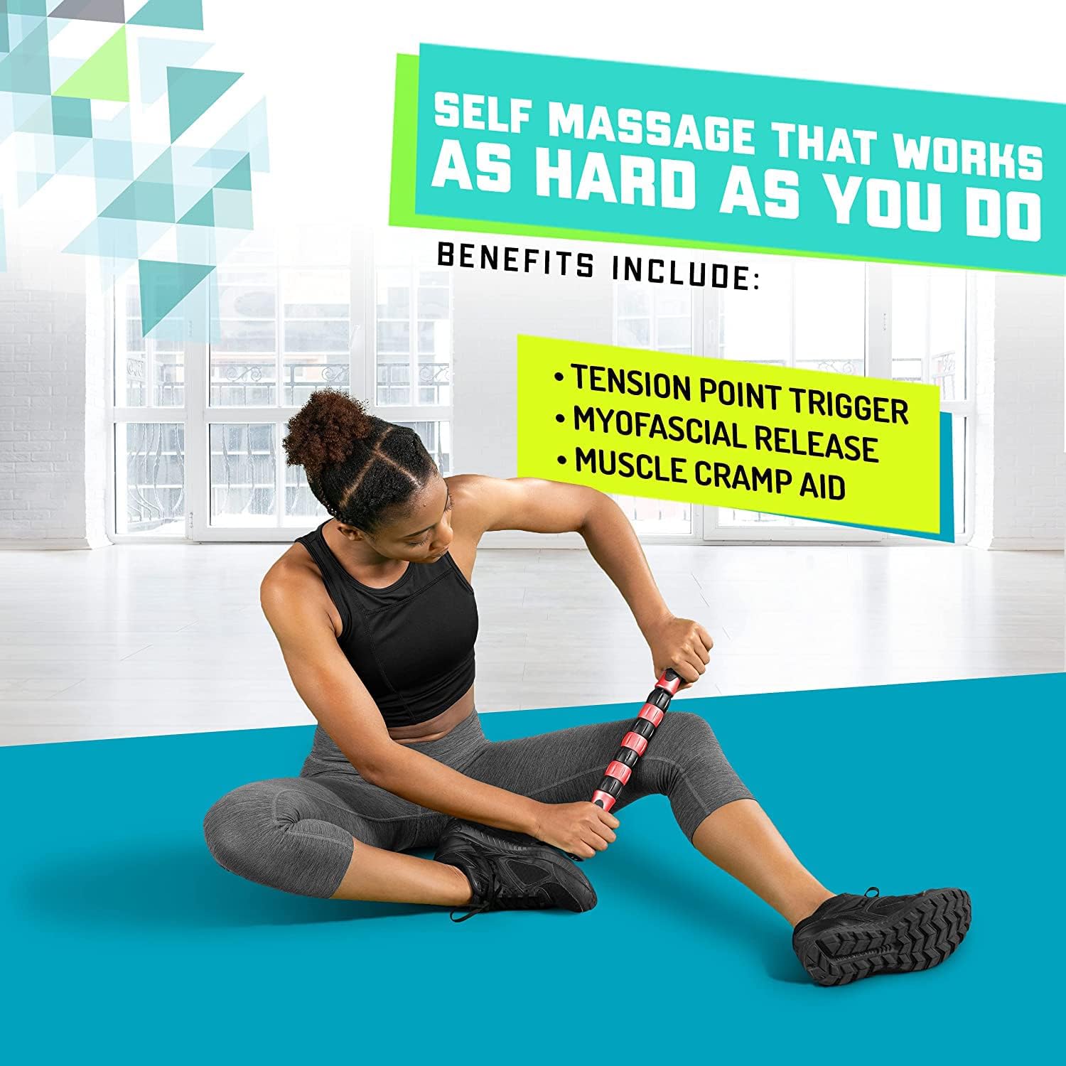 Massage roller stick targets sore, tight leg muscles to prevent cramps and release tension. It's sturdy, lightweight, smooth rolling and thankfully this lifesaver has comfortable handles. Red - view 3