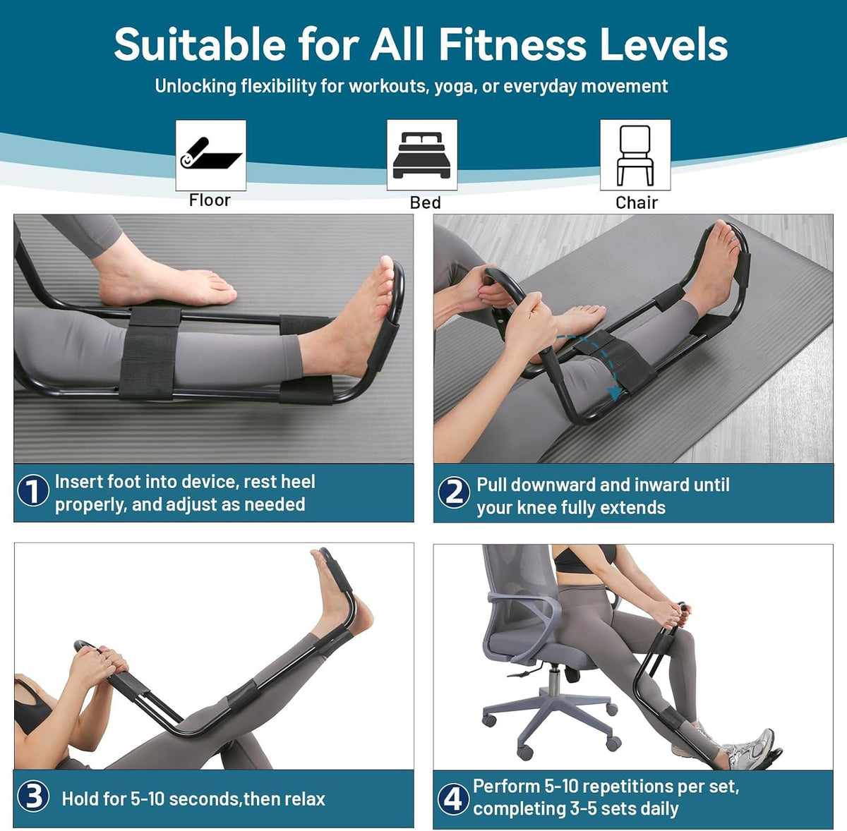 Hamstring Stretcher, Knee Extension Device, Lower Back, Hip & Calf Stretching - view 6