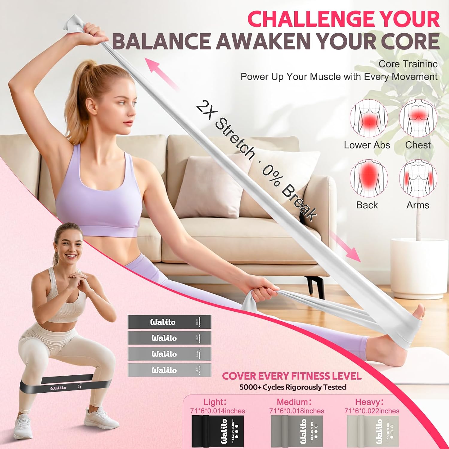 15 PCS Pilates Kit, Adjustable Pedal Resistance Band with Handle, Figure 8 Resistance Band for Exercise Women, At Home Workout Equipment Set with Yoga Ball & Booty Bands for Full Body Gym - view 6