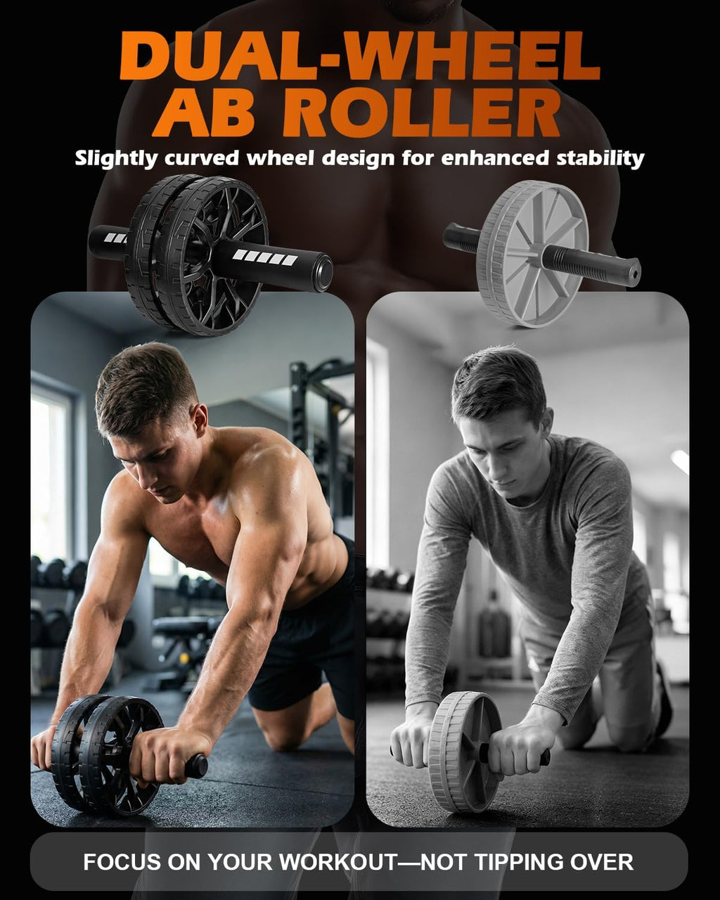 Upgraded Ab Roller Wheel, Abdominal Core Workout Equipment for Home Gym with Knee Pad, Full Body Strength Training Fitness Tool for Men and Women - view 5