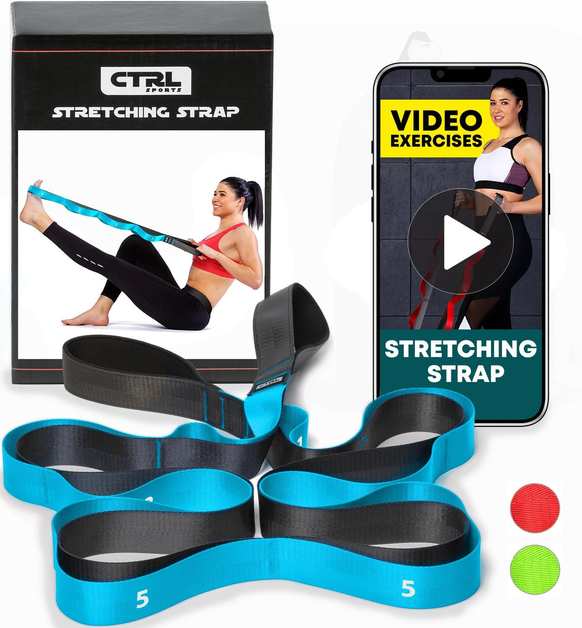 Stretching Strap with Loops - Non Elastic Yoga Strap for Physical Therapy | Video Exercises Included - Stretch bands for Stretching Equipment and Flexibility - Fascia, Hamstring & Leg Stretcher Belt - view 8