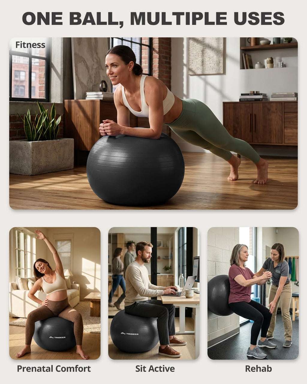 Yoga Ball for Exercise, Pilates, Core & Balance Training, Stability Ball for Pregnancy & Birthing Prep, Physical Therapy, Daily Stretching, Office Chair for Active Sitting, Quick Pump Included - view 2