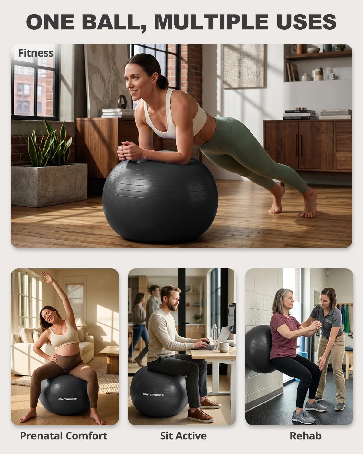 Yoga Ball for Exercise, Pilates, Core & Balance Training, Stability Ball for Pregnancy & Birthing Prep, Physical Therapy, Daily Stretching, Office Chair for Active Sitting, Quick Pump Included - view 2