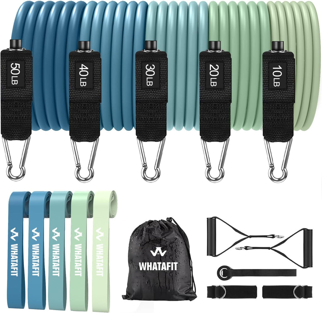 Resistance Bands with Handles, 5-Level Exercise Bands for Workout | Natural latex,10-50 lbs, stackable to 150,Ankle Straps, Door Anchor,Guide. For Strength, Yoga,Home Gym,Travel & Workout.