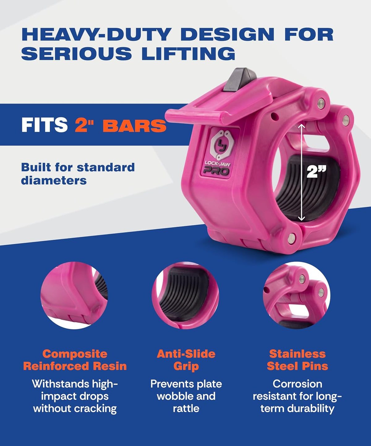 Lock-Jaw PRO 2 Barbell Collars/Clamps, 2"/50mm Olympic Bars | Heavy Duty Bar Clamps, Secure Weight Hold, Strength Training & Home Gym, Gym Accessories, Barbell Clamps, Quick Release - view 2