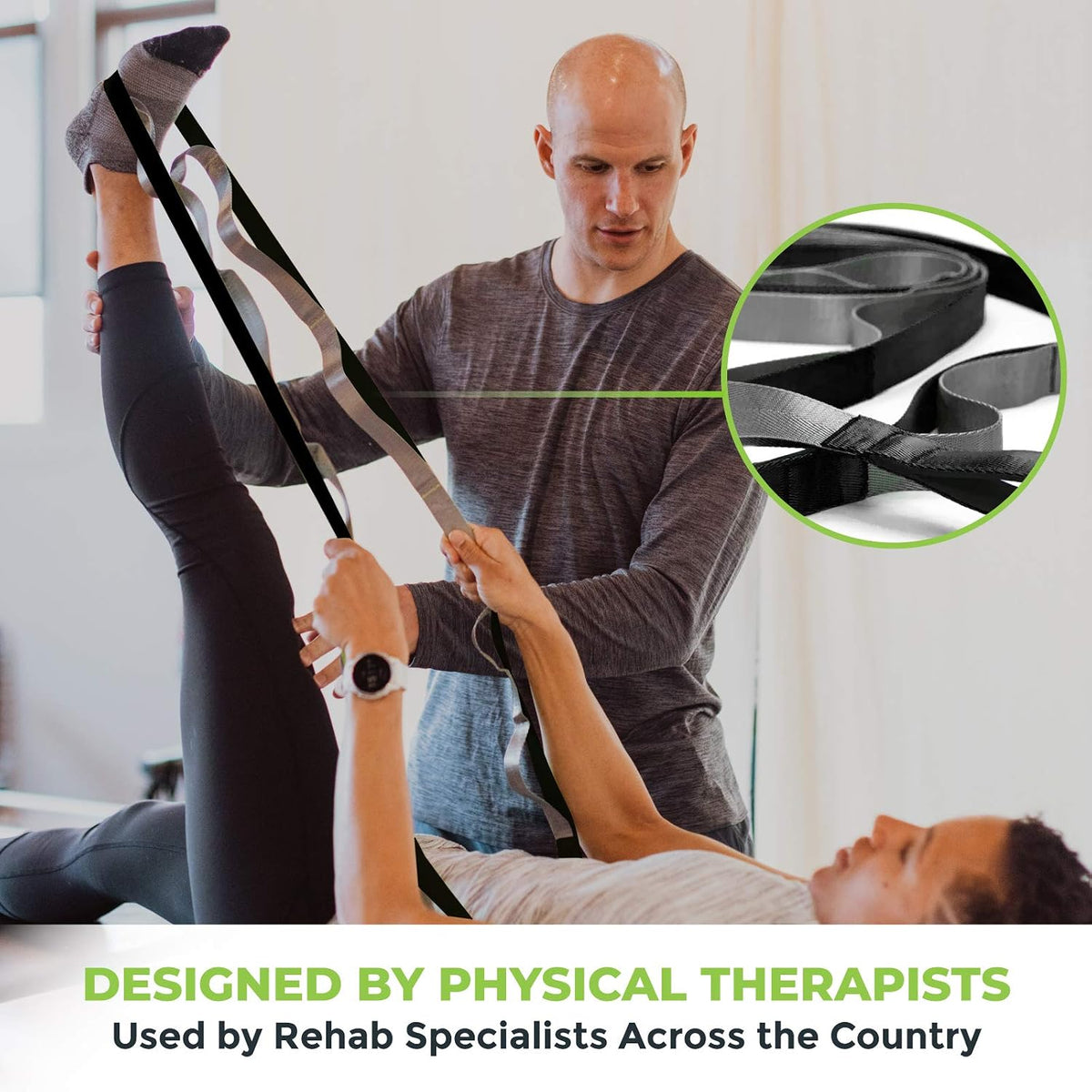 Stretching Strap for Physical Therapy, 12 Multi-Loop Stretch Strap 1" W x 8' L, Neoprene Handles, Physical Therapy Equipment, Yoga Straps for Stretching, Leg Stretcher. - view 3