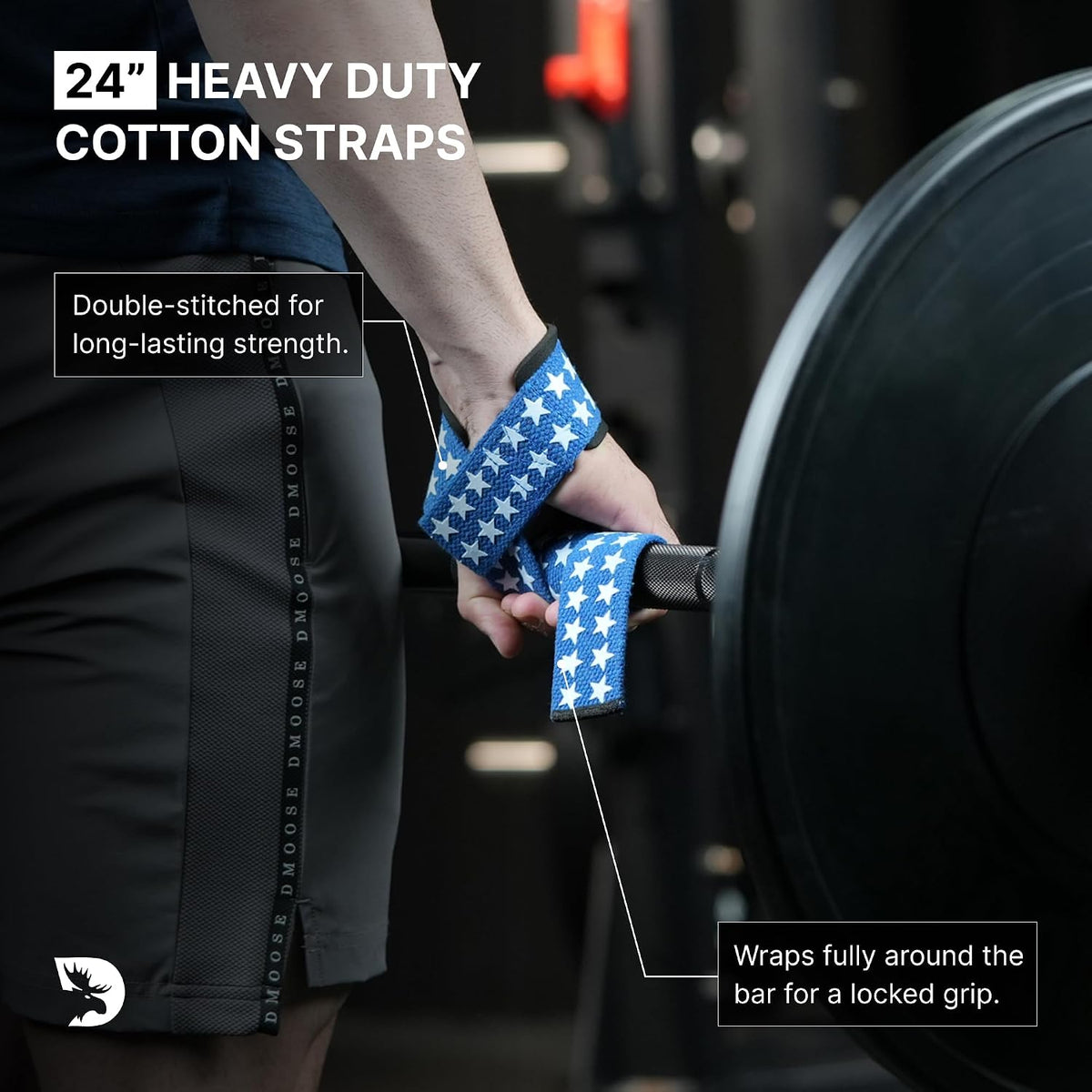 DMoose Fitness lifting straps 24" (pair) - 5mm padded durable wrist straps for weightlifting & powerlifting - cotton lifting strap with silicone grip for men & women - deadlift strap for gym workout - view 3
