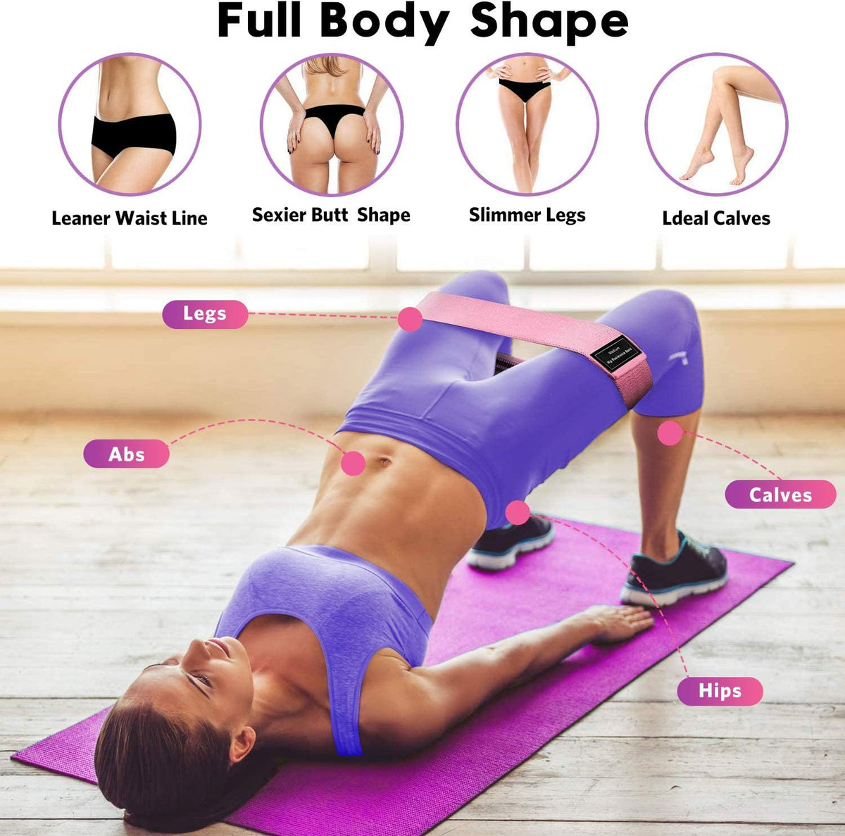 Resistance Bands for Working Out: 3-Set Professional Exercise Bands for Pilates, Yoga, Home Gym, Booty, Leg Training | Heavy/Medium/Light Fabric Loops for Women Men - view 3