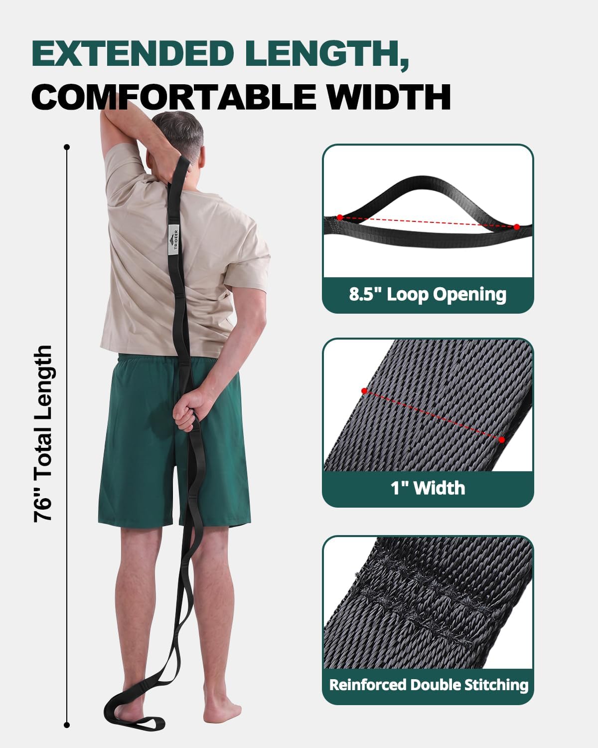 Non-Elastic Stretching Strap with Loops for Physical Therapy & Rehab, Knee Hip Leg ROM Post-Surgery, Yoga Strap for Stretching, Leg Lifter Strap Mobility Aid, Hamstring Calf Back - view 5