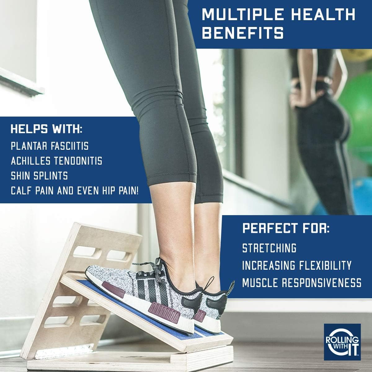 Wooden Slant Board for Calf Stretching, Squats | Solid wood, 4 adjustable angles, Anti-slip surface, For calf, hamstring & Achilles stretch, Squat wedge, Holds 350 lb - view 2