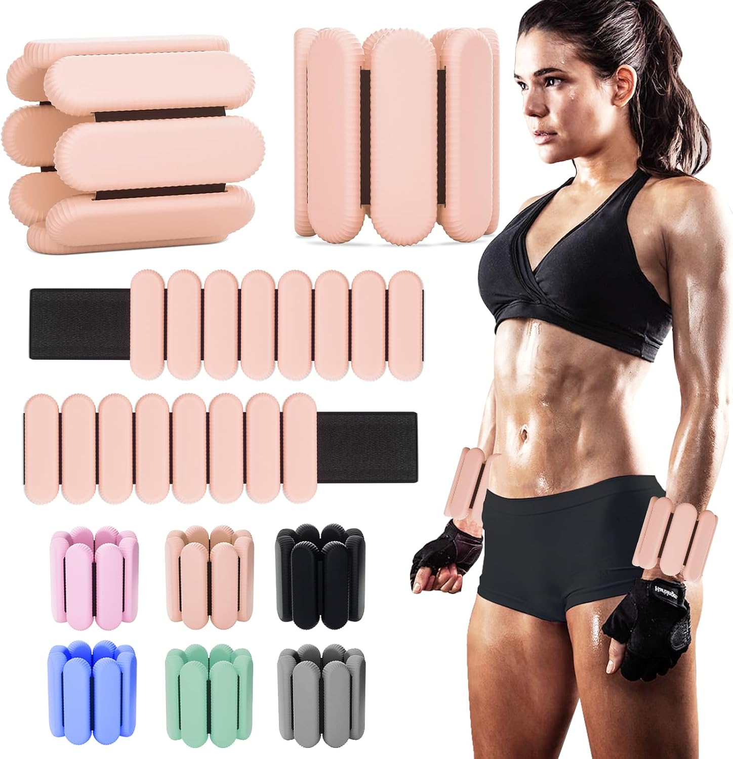 Adjustable Wrist Ankle Weights, 2 LBS/Pair, Bundle Options | Arm Leg Weight for Women Men Yoga Pilates Walking Strength Training, Comfort Silicone Workout, Wearable Home Gym Fitness