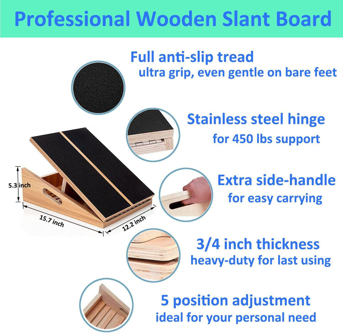 Slant board for calf stretching wooden calf stretcher incline board adjustable calf stretch board for squats knees ankle - view 4
