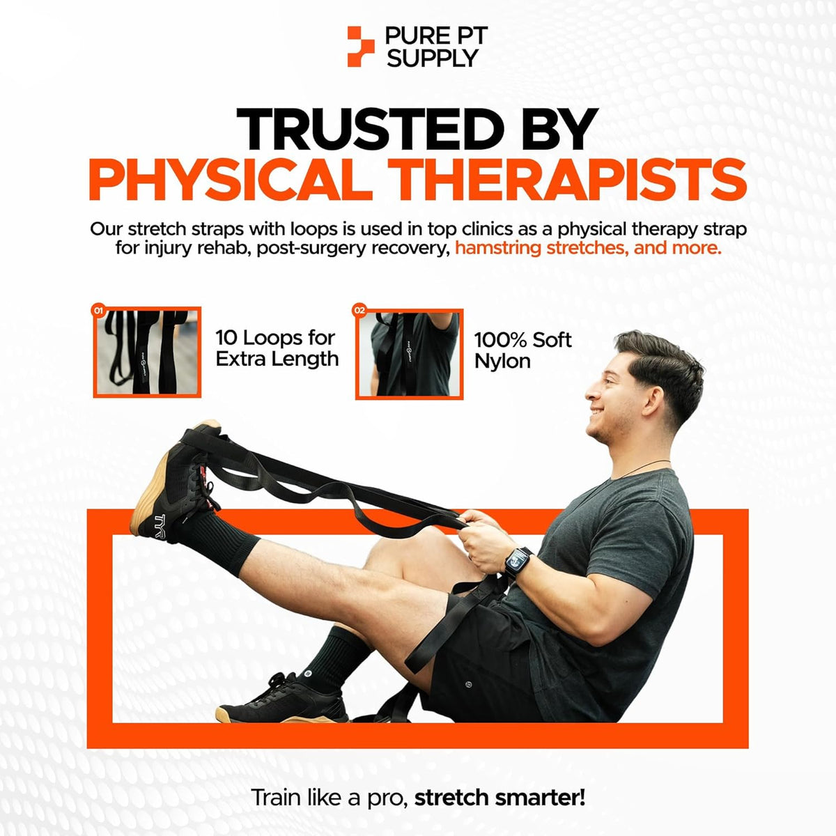 Pure PT Stretching Strap, 10 Loops, Non-Elastic Stretch Strap, Yoga Strap | Flexibility Training, Non-Elastic, Leg & Hamstring Stretcher, Rehab, Pilates, Home & Gym Use, Workout Guide Included - view 2