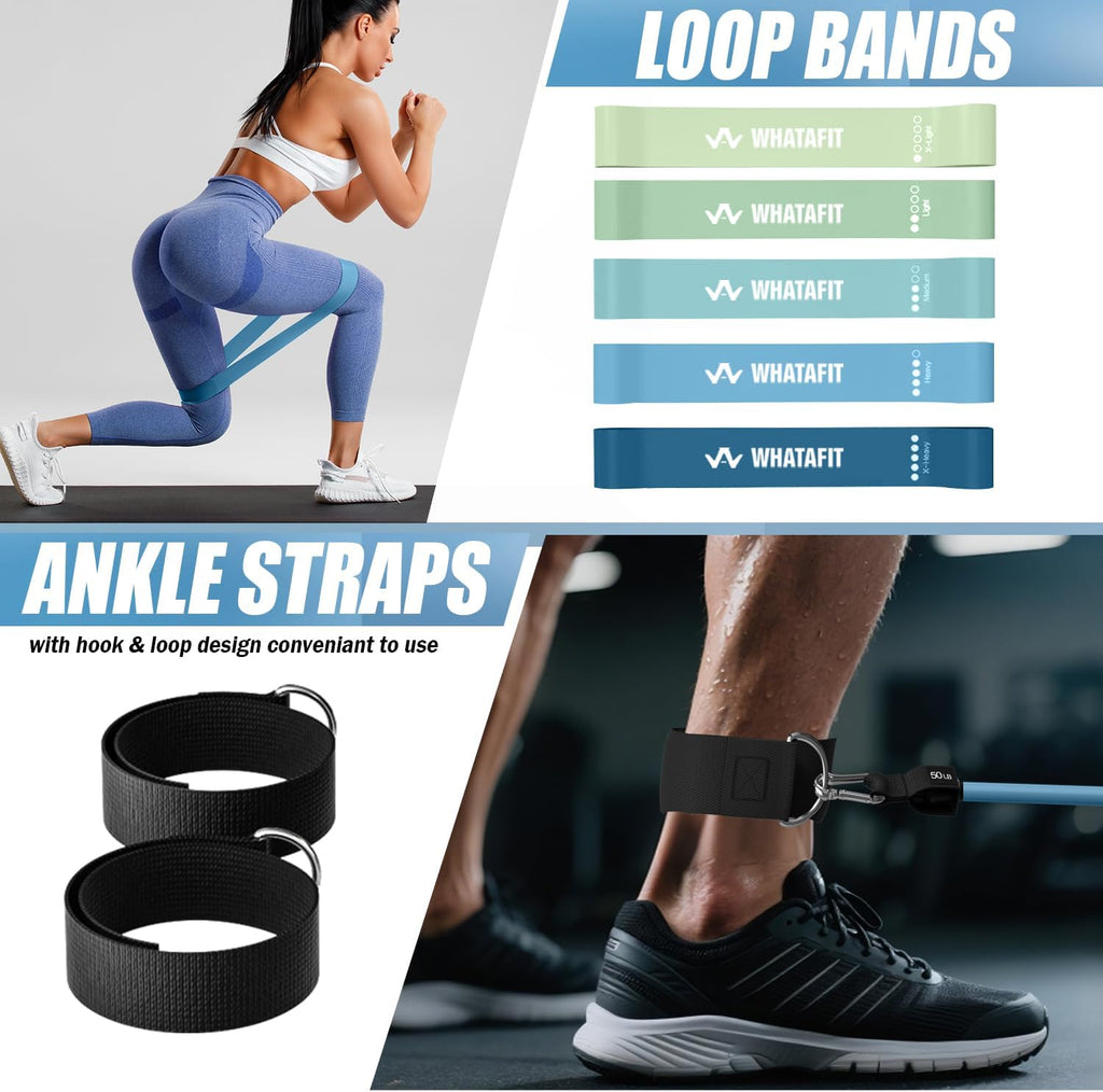 Resistance Bands with Handles, 5-Level Exercise Bands for Workout | Natural latex,10-50 lbs, stackable to 150,Ankle Straps, Door Anchor,Guide. For Strength, Yoga,Home Gym,Travel & Workout. - view 4