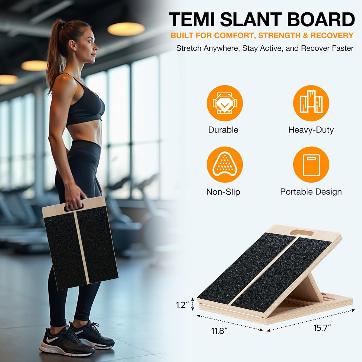 Slant Board for Calf-Stretching - Wooden Incline Wedge Stretcher for Squats, Foot & Ankle Mobility, Portable Fitness Equipment, Balance Block for Heel Stretch - view 2