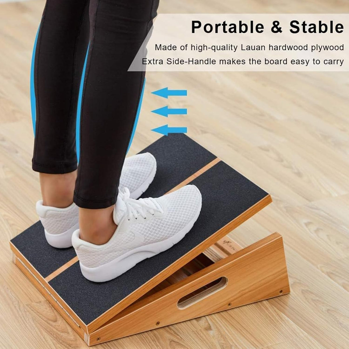Wooden Slant Board, Adjustable Incline, Side Handles, Non-Slip | Standard and XL Sizes, Full or Partial Non-Slip Surfaces, Side Carry Handle, Calf and Ankle Stretching, Squats and Rehab - view 2