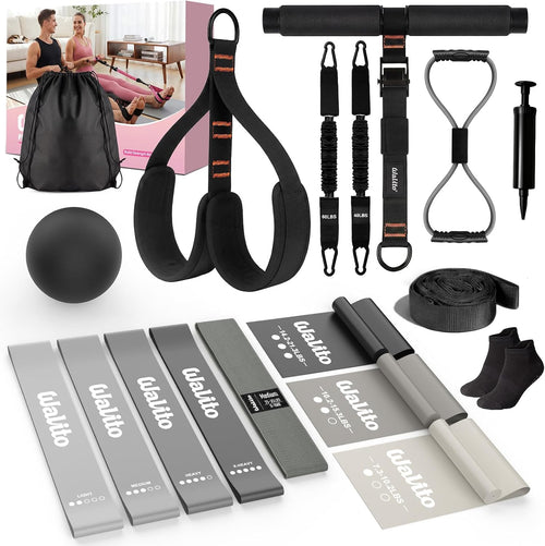 15 PCS Pilates Kit, Adjustable Pedal Resistance Band with Handle, Figure 8 Resistance Band for Exercise Women, At Home Workout Equipment Set with Yoga Ball & Booty Bands for Full Body Gym