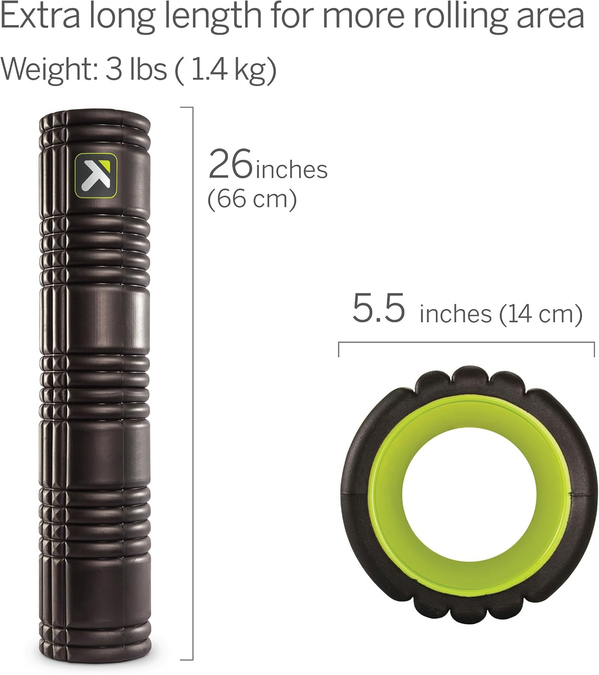 Grid 2.0 Foam Roller for Deep Tissue Massage and Muscle Recovery, 26 Inch Multi-Density EVA with Hollow Core, Supports 500 Pounds, Black - view 3
