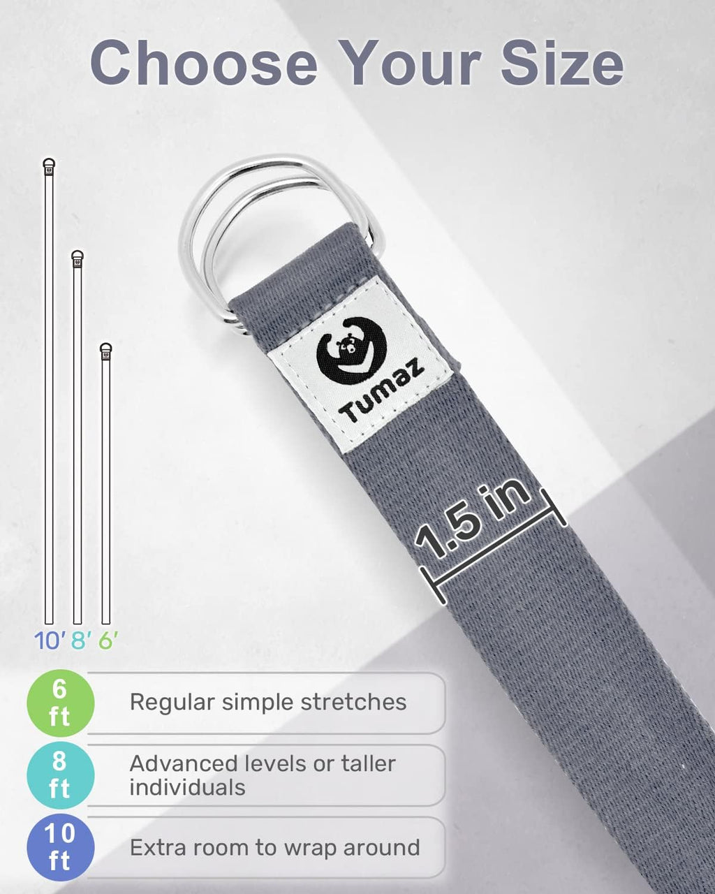 Yoga Strap for Stretching with Adjustable D-Ring, 6/8/10 ft | Adjustable D-Ring | Soft Cotton Blend | 15+ Colors | Non-Elastic Yoga Belt for Pilates Stretching & Physical Therapy - view 6
