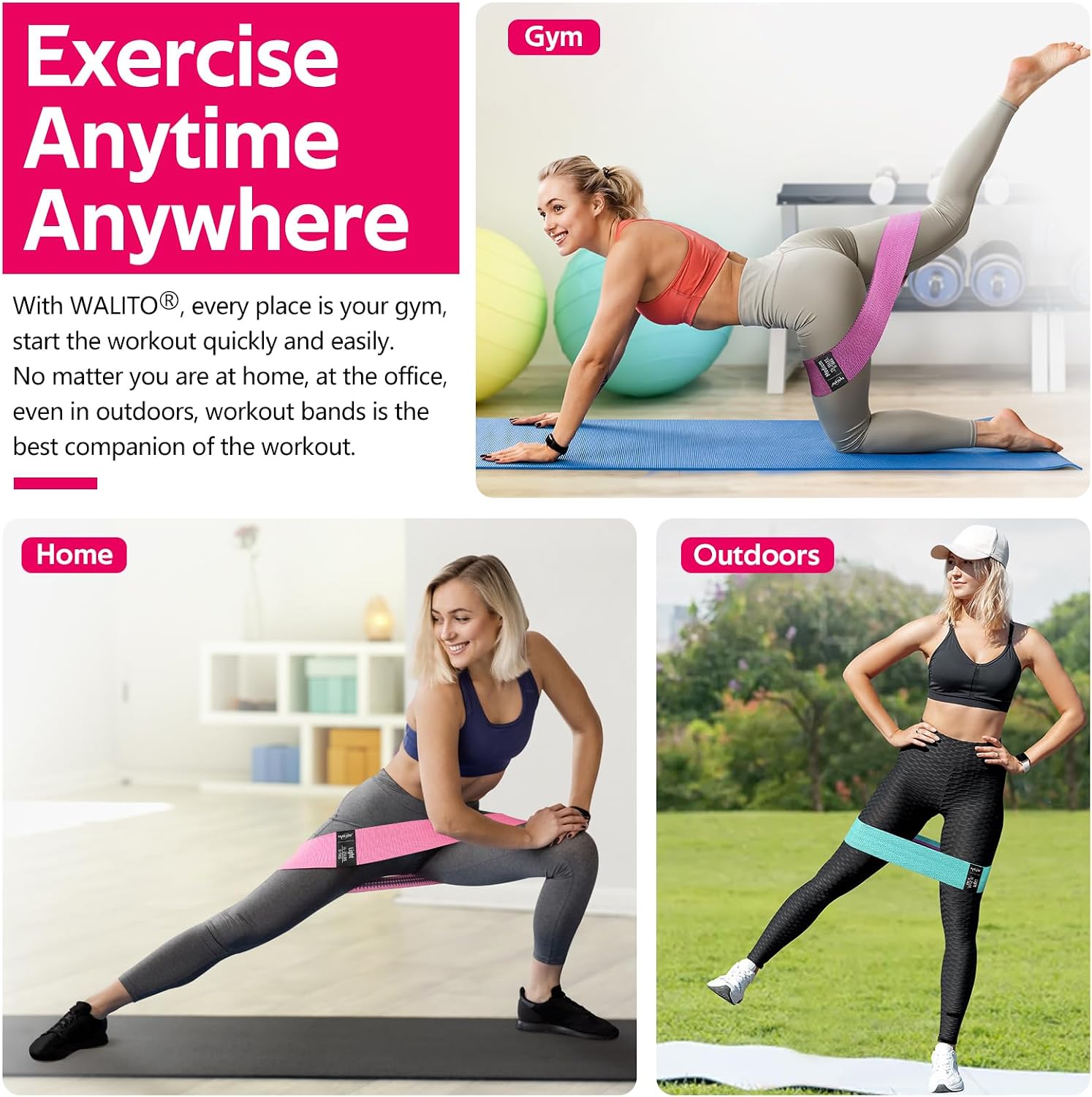 Resistance Bands for Working Out, Fabric Exercise Bands for Legs and Butt, Workout Bands for Women and Men, Booty Band for Yoga Starter Set, Pilates, Rehab, Fitness and Home Workout - view 4