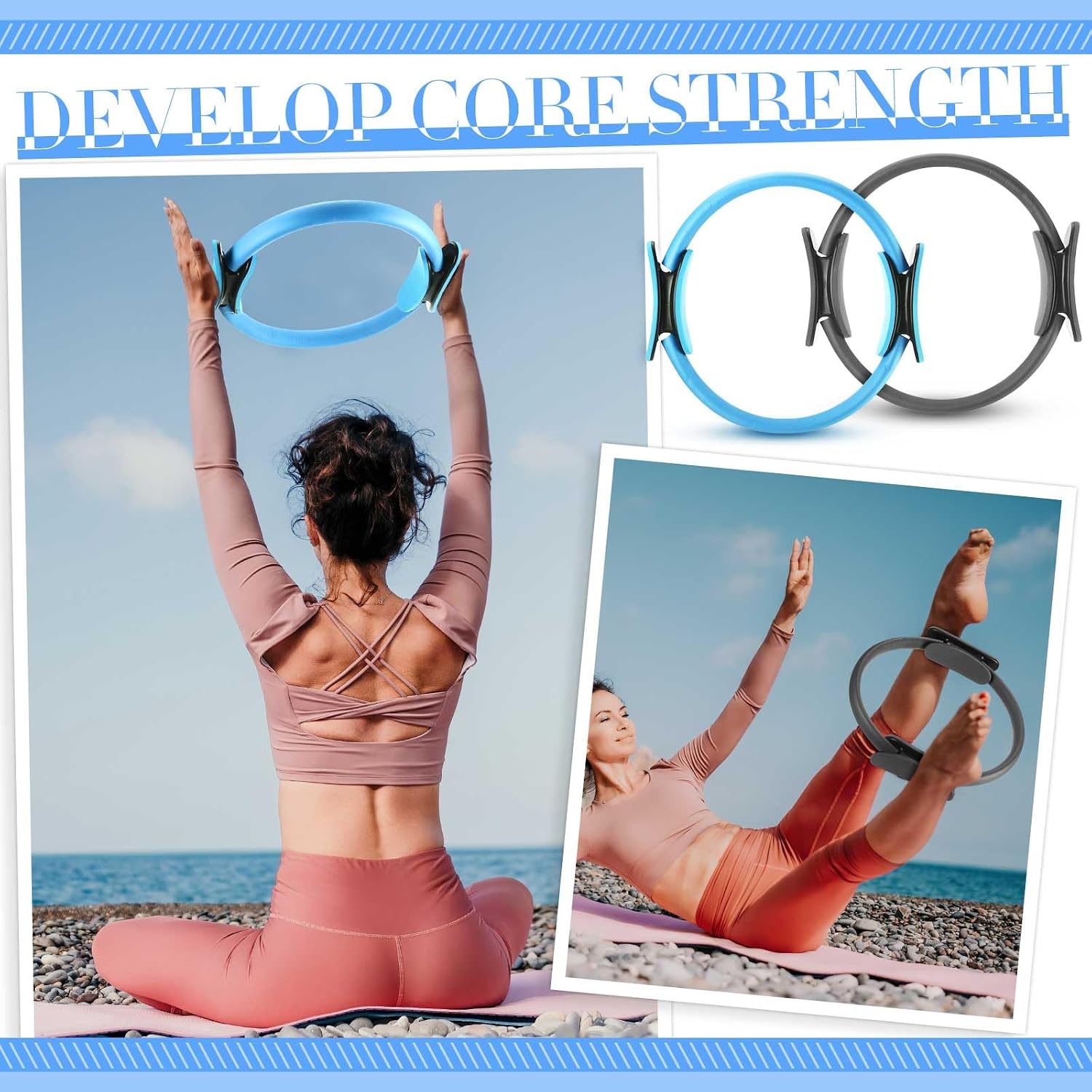 Pilates Equipment Kit for Home Workout Pilates Ring and Ball Set for Women 12'' Circle Yoga Fitness Essentials Kit with Resistance Bands, Yoga Strap, Socks,Bag - view 3