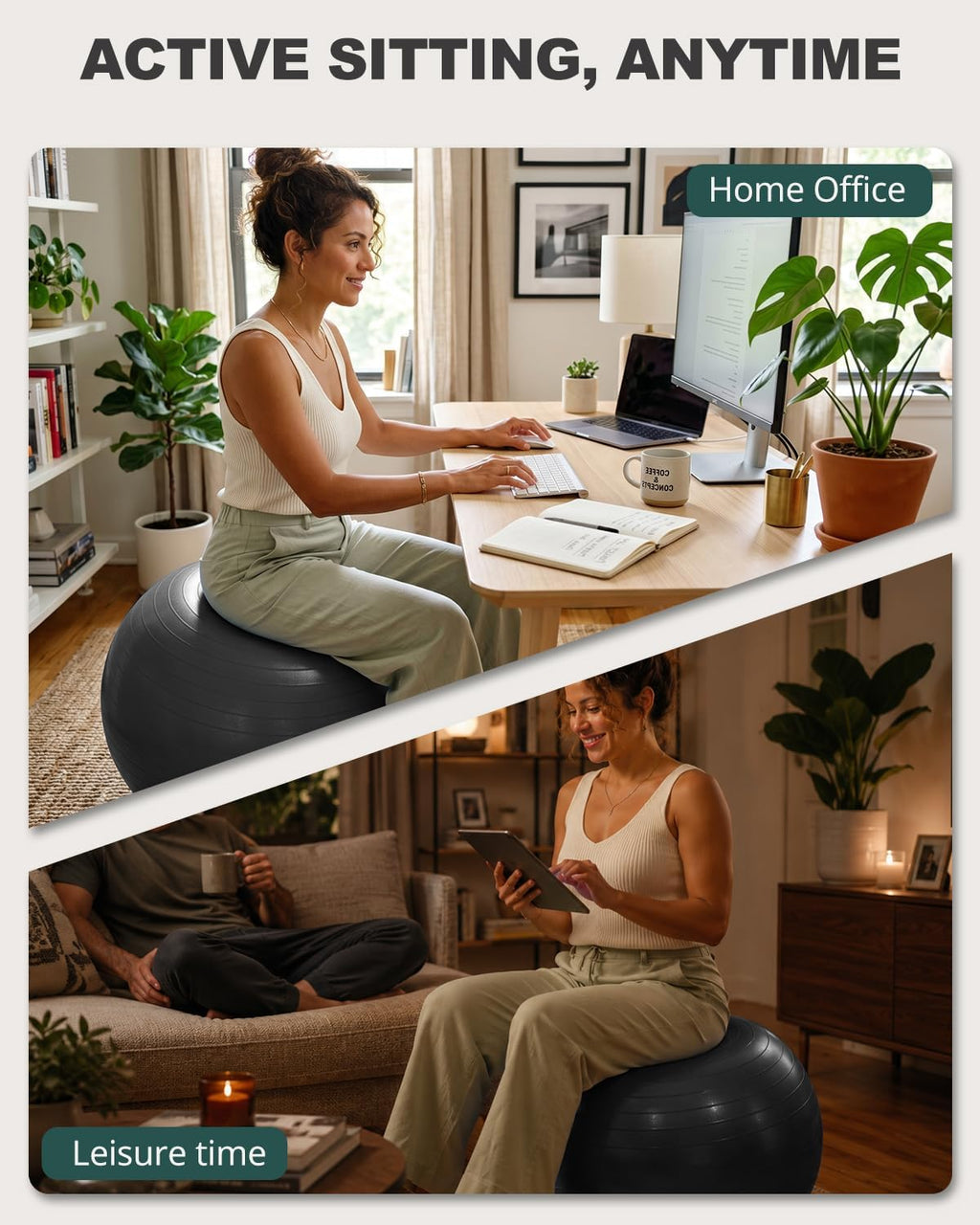 Yoga Ball for Exercise, Pilates, Core & Balance Training, Stability Ball for Pregnancy & Birthing Prep, Physical Therapy, Daily Stretching, Office Chair for Active Sitting, Quick Pump Included - view 8