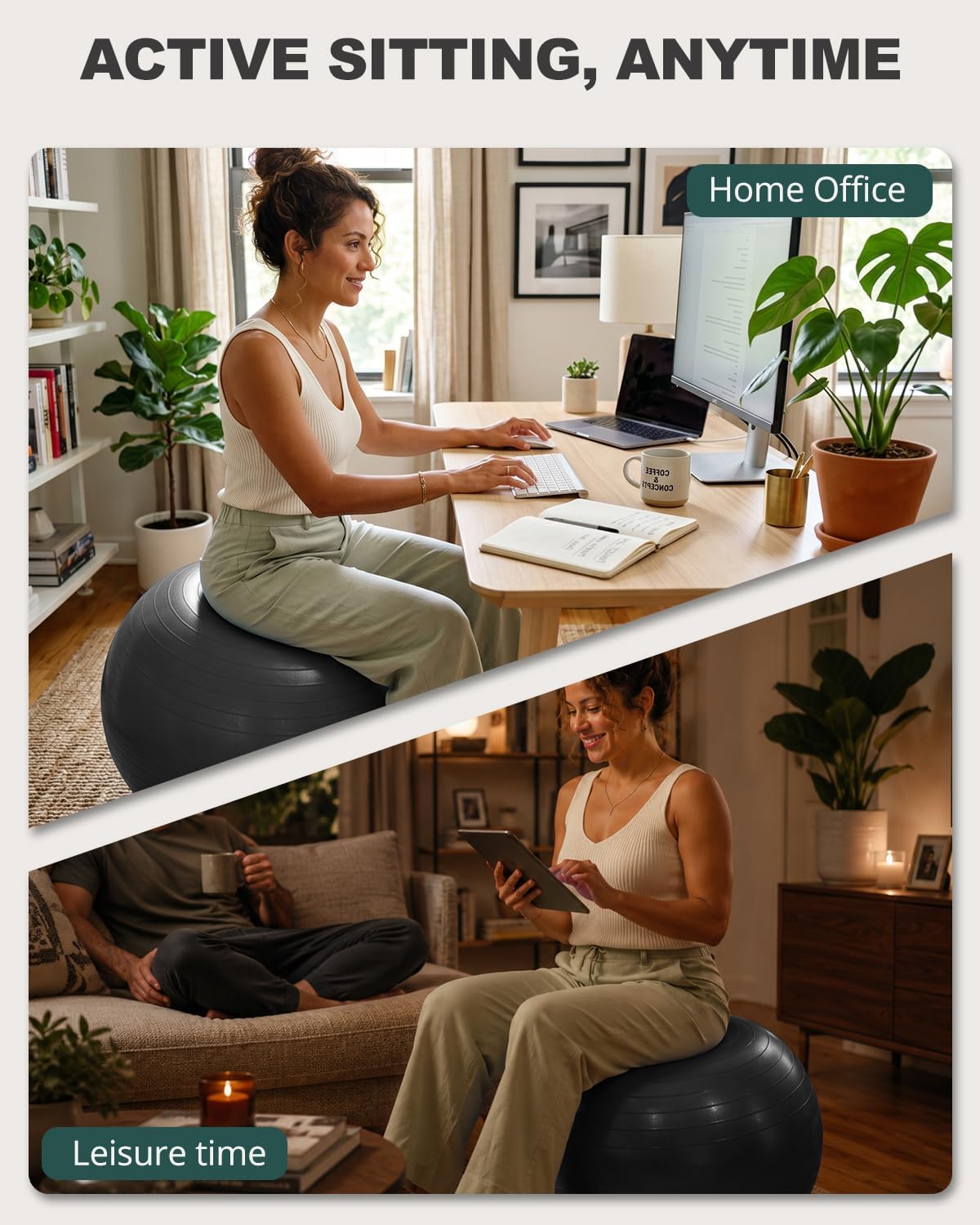 Yoga Ball for Exercise, Pilates, Core & Balance Training, Stability Ball for Pregnancy & Birthing Prep, Physical Therapy, Daily Stretching, Office Chair for Active Sitting, Quick Pump Included - view 8