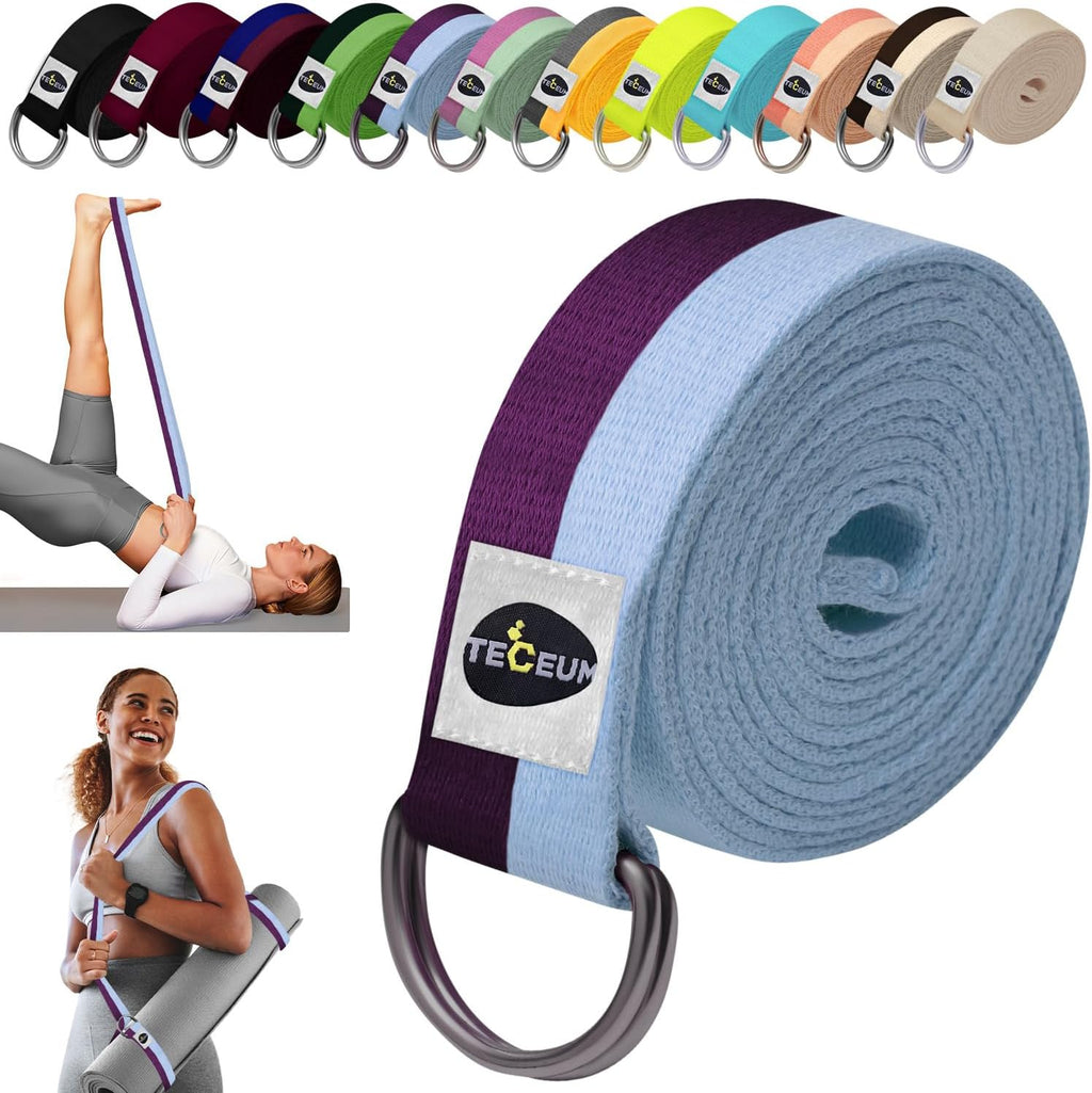 2 IN 1 Yoga & Mat Strap for Stretching – Cotton – 6/8/10 ft | Adjustable Non-Slip Belt in 30+ Colors for Yoga, Pilates, Physical Therapy, Fitness, Home Workouts and Carrying Mats