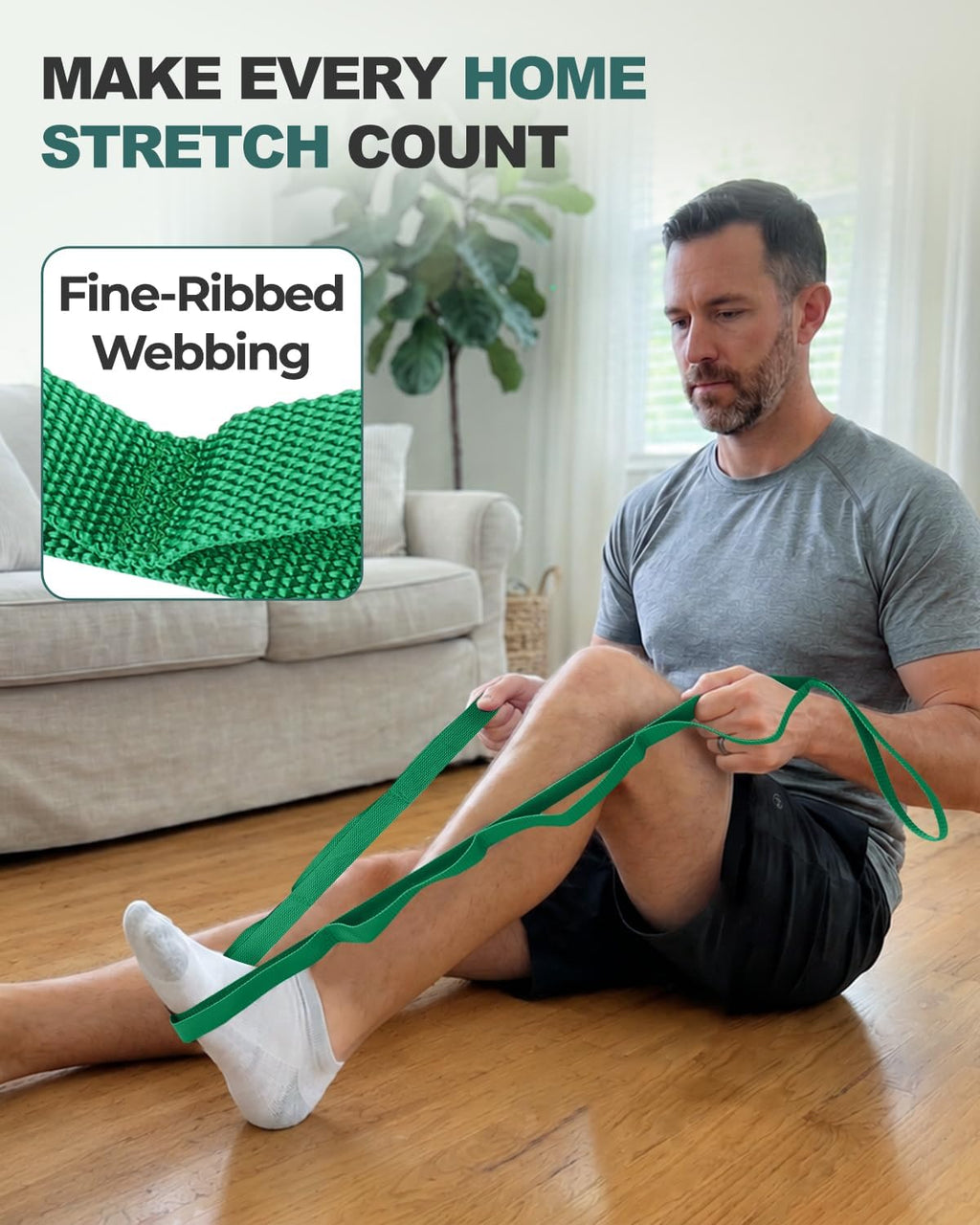 Stretching Strap with Loops & Leg Lifter, Non-Elastic PT-Style Physical Therapy Strap for Knee Replacement Rehab, Hamstring, Calf & Back Stretcher Mobility, Hip, Shoulder & Yoga - view 5