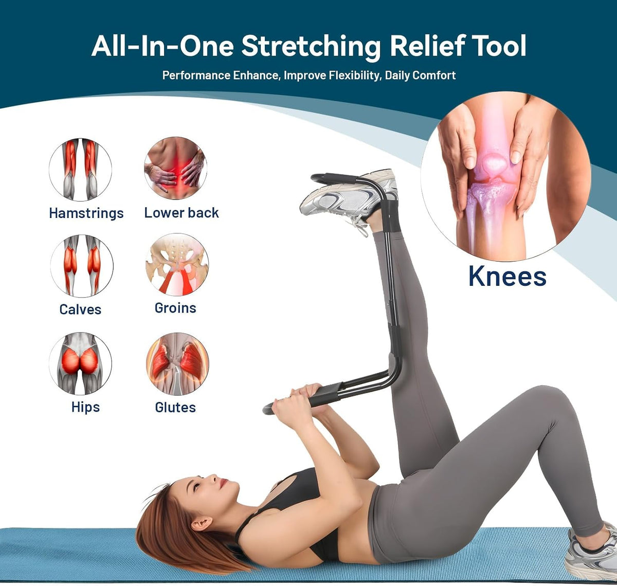 Hamstring Stretcher, Knee Extension Device, Lower Back, Hip & Calf Stretching - view 2