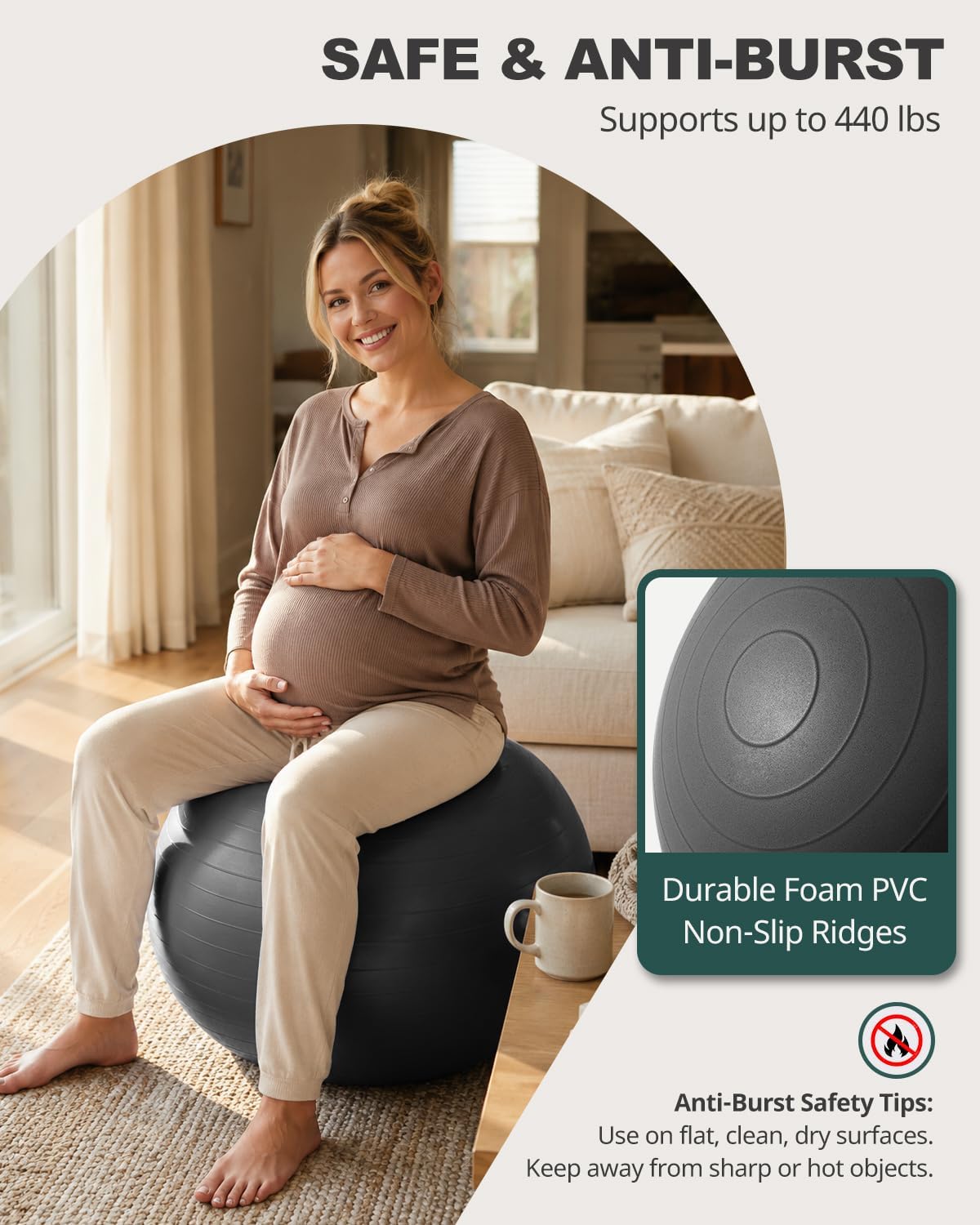 Yoga Ball for Exercise, Pilates, Core & Balance Training, Stability Ball for Pregnancy & Birthing Prep, Physical Therapy, Daily Stretching, Office Chair for Active Sitting, Quick Pump Included - view 4