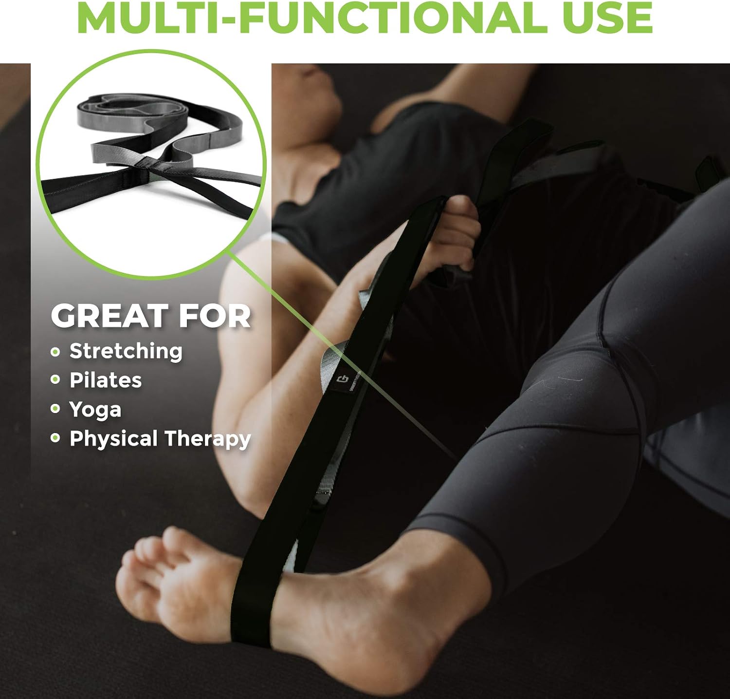 Stretching Strap for Physical Therapy, 12 Multi-Loop Stretch Strap 1" W x 8' L, Neoprene Handles, Physical Therapy Equipment, Yoga Straps for Stretching, Leg Stretcher. - view 2