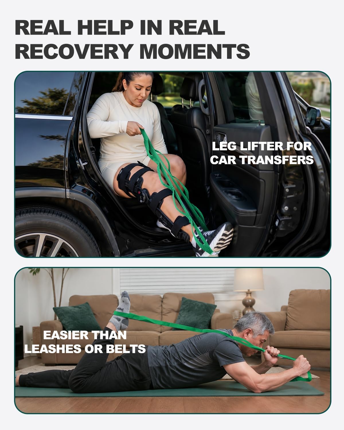 Stretching Strap with Loops & Leg Lifter, Non-Elastic PT-Style Physical Therapy Strap for Knee Replacement Rehab, Hamstring, Calf & Back Stretcher Mobility, Hip, Shoulder & Yoga - view 6