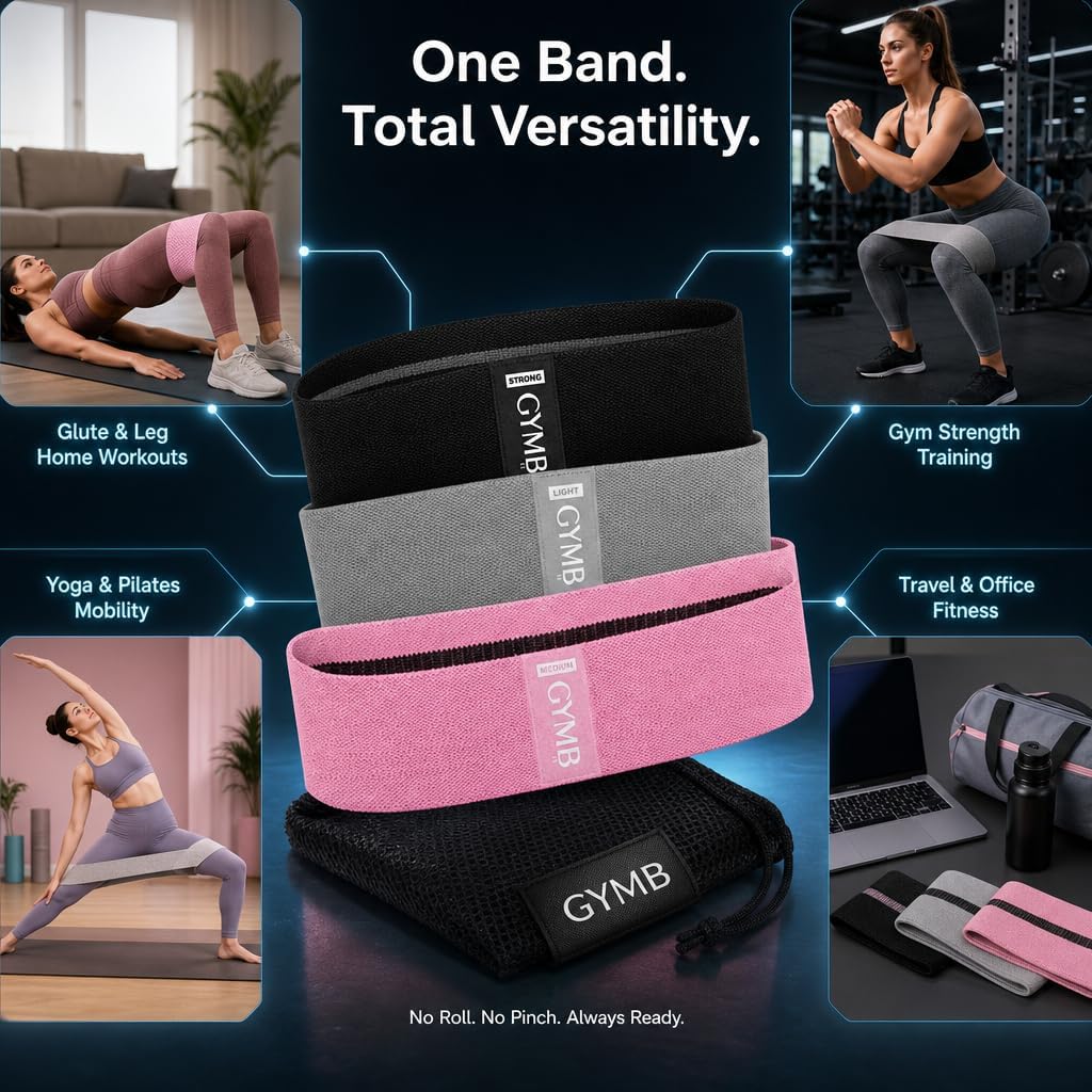 Premium Resistance Bands for Working Out - Exercise Bands to Workout Glutes, Thighs & Legs - No Slip Cloth Booty Bands for Gym & Home Fitness, Yoga, Strength & Pilates for Men/Women - 3 Levels - view 5