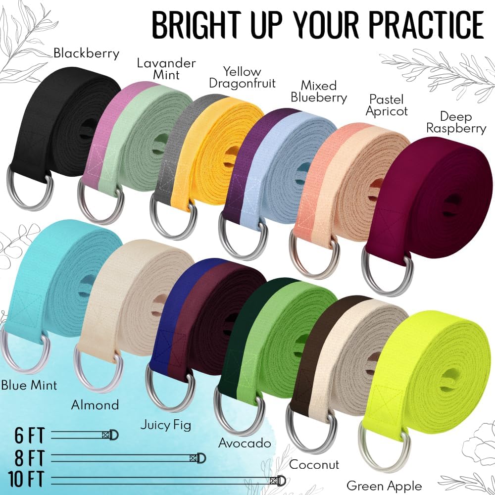 2 IN 1 Yoga & Mat Strap for Stretching – Cotton – 6/8/10 ft | Adjustable Non-Slip Belt in 30+ Colors for Yoga, Pilates, Physical Therapy, Fitness, Home Workouts and Carrying Mats - view 7