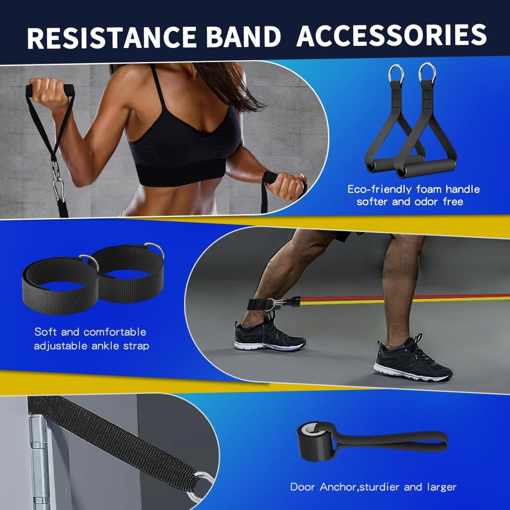 Resistance Bands, Exercise Bands with Handles, Workout Bands for Working Out, Fitness Bands Set for Home Gym Full Body Strength Training, Muscle Tone, Yoga & Stretching - view 4