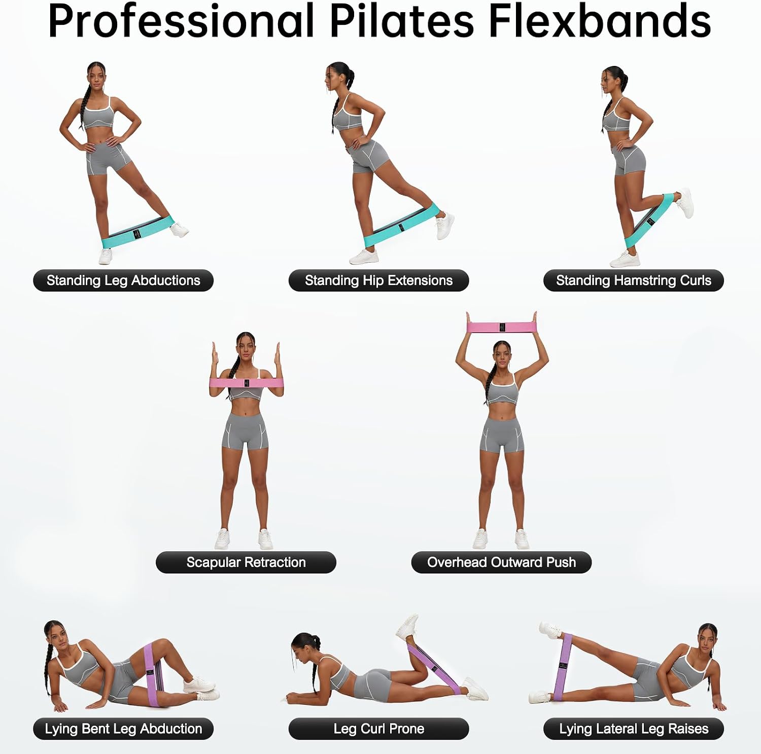 Resistance Bands for Working Out: 3-Set Professional Exercise Bands for Pilates, Yoga, Home Gym, Booty, Leg Training | Heavy/Medium/Light Fabric Loops for Women Men - view 2