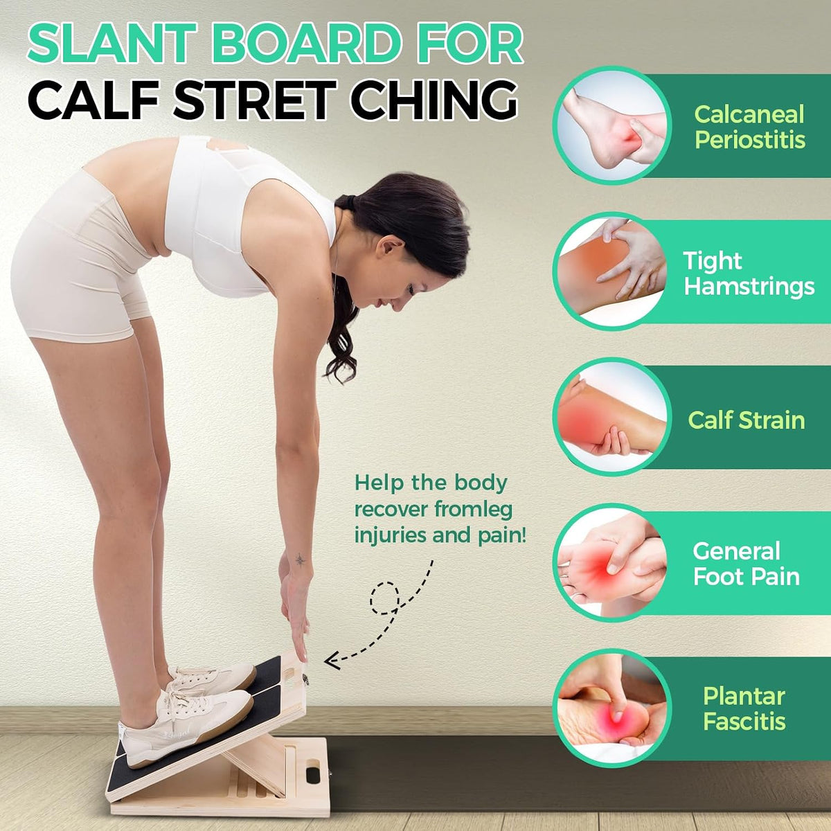 Slant board for calf stretching, 5 angle portable adjustable calf wooden stretch board with training poster, 300lb weight capacity for ankle heel feet leg knees physical therapy equipment - view 6