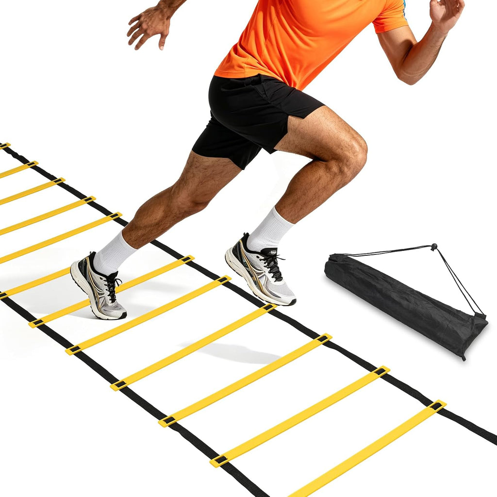 20-Ft Agility Ladder - 12 Rung Speed Training Kit | Adjustable Rungs & Carry Bag. Pro Footwork Gear to Enhance Athletic Performance & Quickness for Soccer, Football & Basketball