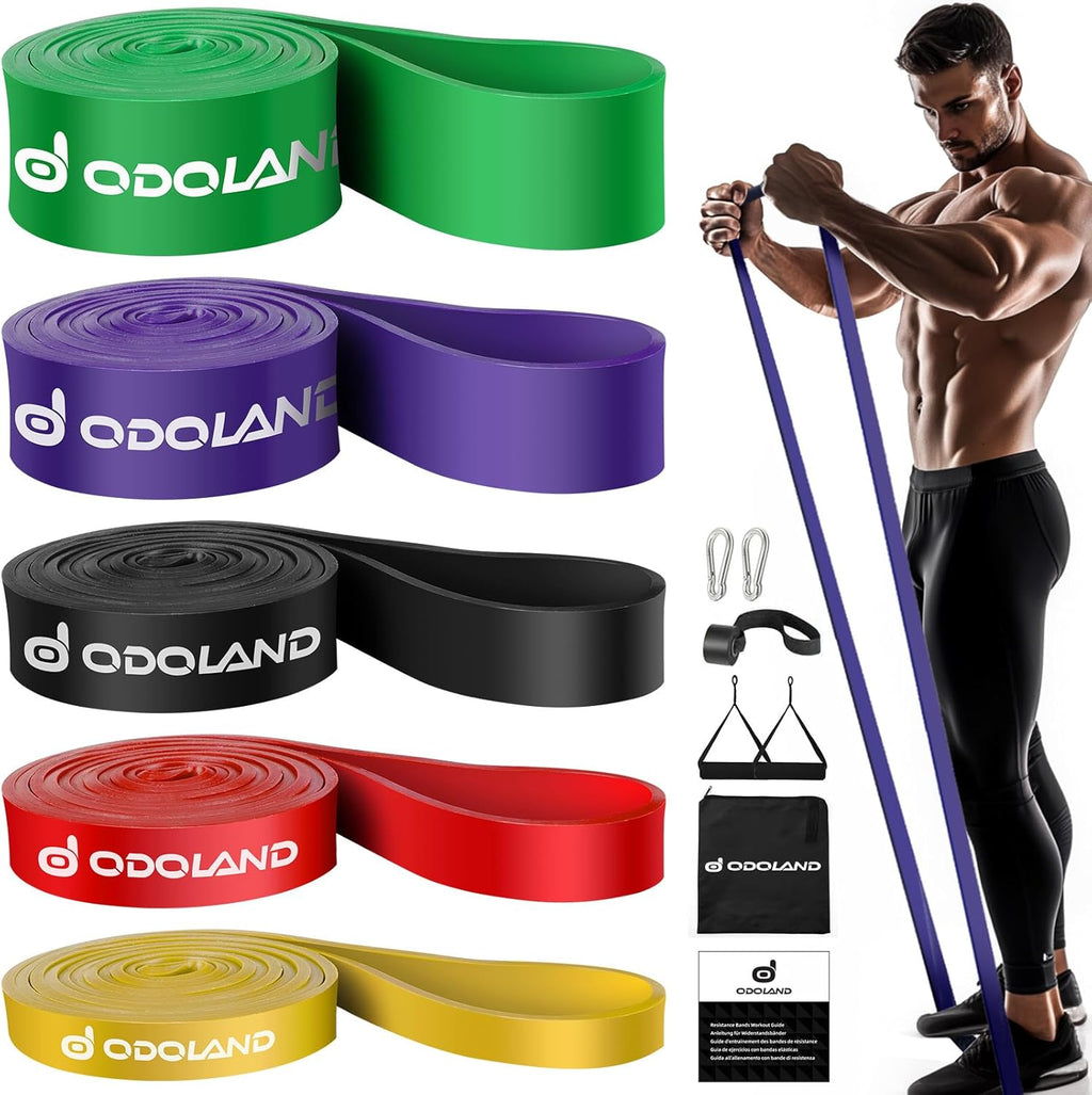 5 packs pull up assist bands, pull up straps, resistance bands with door anchor and handles, stretch mobility, powerlifting and extra durable exercise bands with eguide - view 2