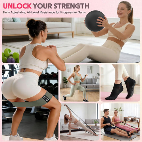 15 PCS Pilates Kit, Adjustable Pedal Resistance Band with Handle, Figure 8 Resistance Band for Exercise Women, At Home Workout Equipment Set with Yoga Ball & Booty Bands for Full Body Gym - view 2