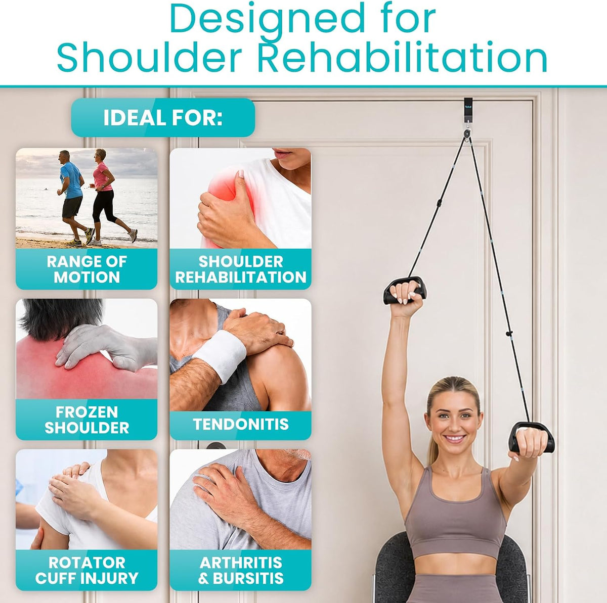 Premium Shoulder Pulley for Physical Therapy w/ Carry Pouch - Over the Door Pulley for Shoulder Rehab - Rotator Cuff Exercise Strengthening Equipment - Overhead Pulleys Arm Pain Relief & Recovery - view 3