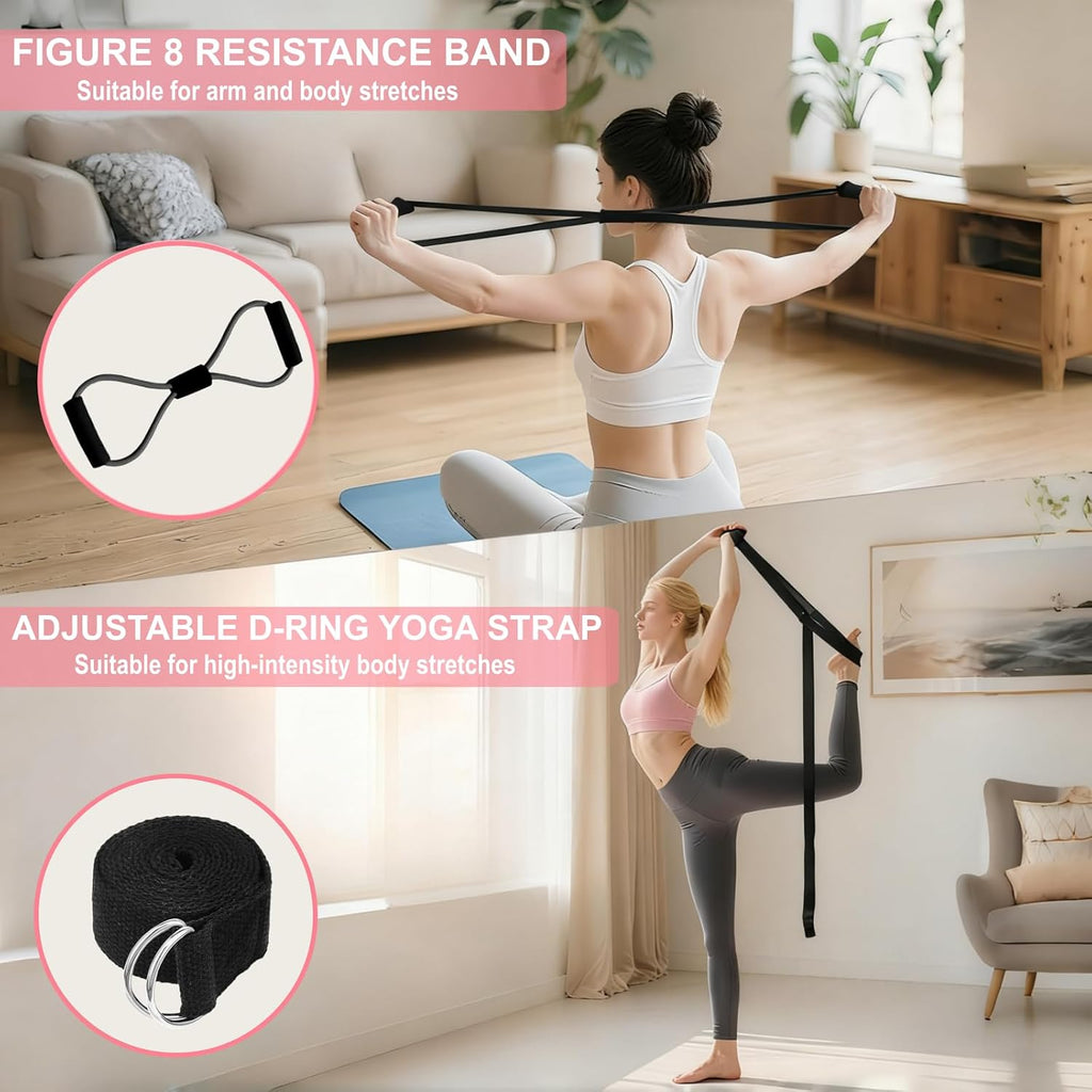 Pilates Equipment, Pilates Kit for Home Workouts, Pilates Essentials Kit for Women, Home Pilates Kit with Pilates Ring and Ball Set, Booty Bands, Figure 8 Resistance Band, Yoga Band - view 5