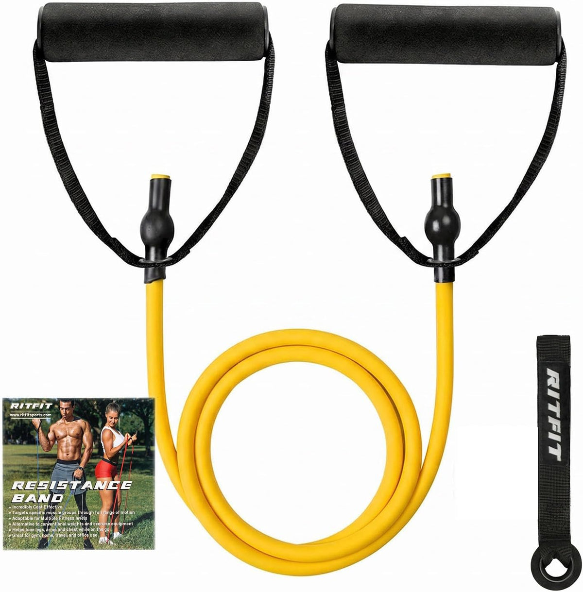 Single Resistance Bands with Handles Door Anchor for Home Gym | Door Anchor, Workout Guidance included, Exercise Bands for Physical Therapy, Yoga, Strength Training